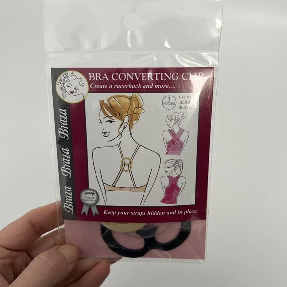 Braza Bra Converter Clip and Strap Holder Set Of 3 Clear Nude Black New - Picture 3 of 3